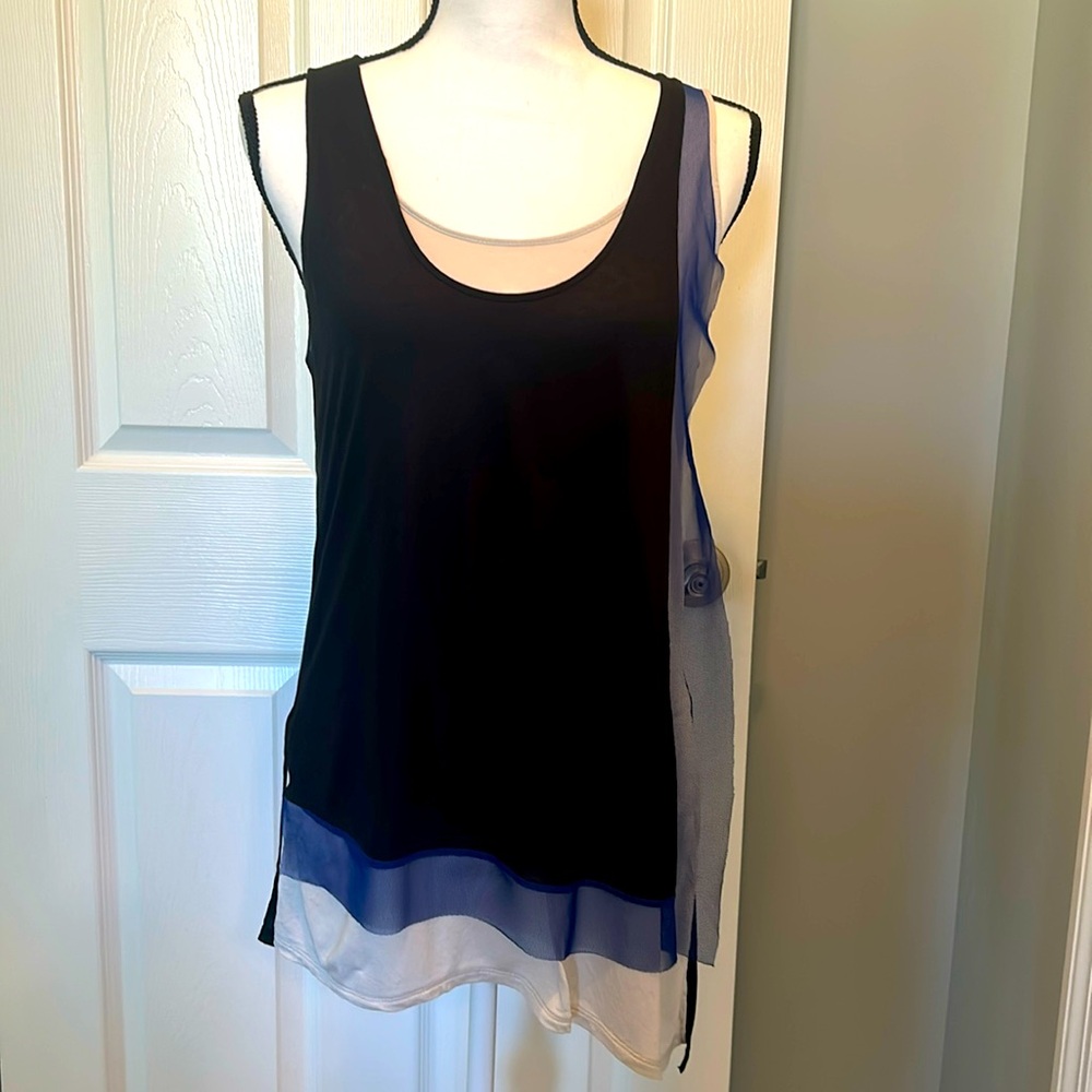 BCBG layered tank. Size small. Colors black, blue, gray.